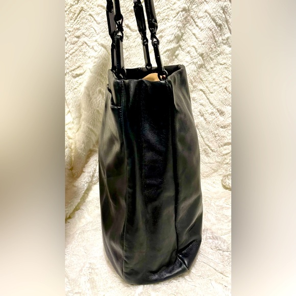 Y2K Stone Mountain Leather Dual Leather Chain Link Handles Tote Shoulder Bag - Picture 7 of 13